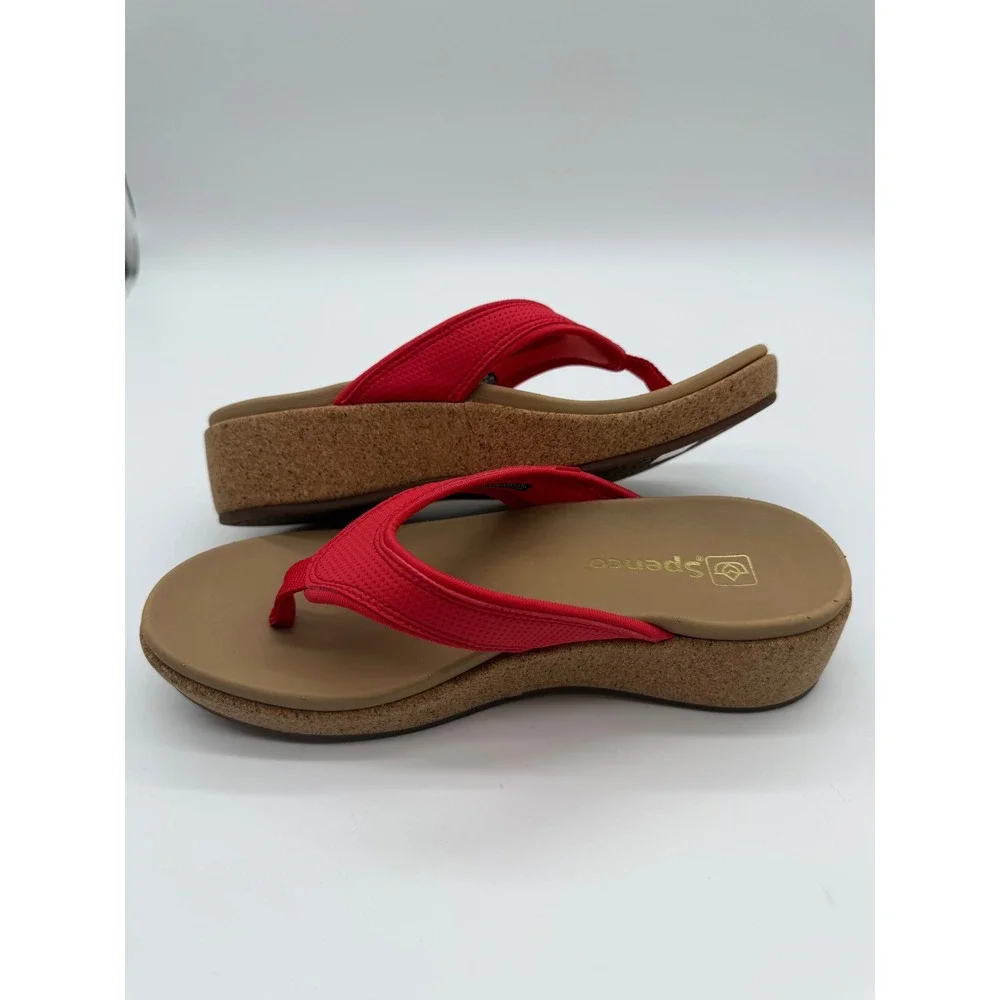 Spenco Womens Red Orthotic Platform Flip Flop Cork Wedge Thong Shoes 5.5B